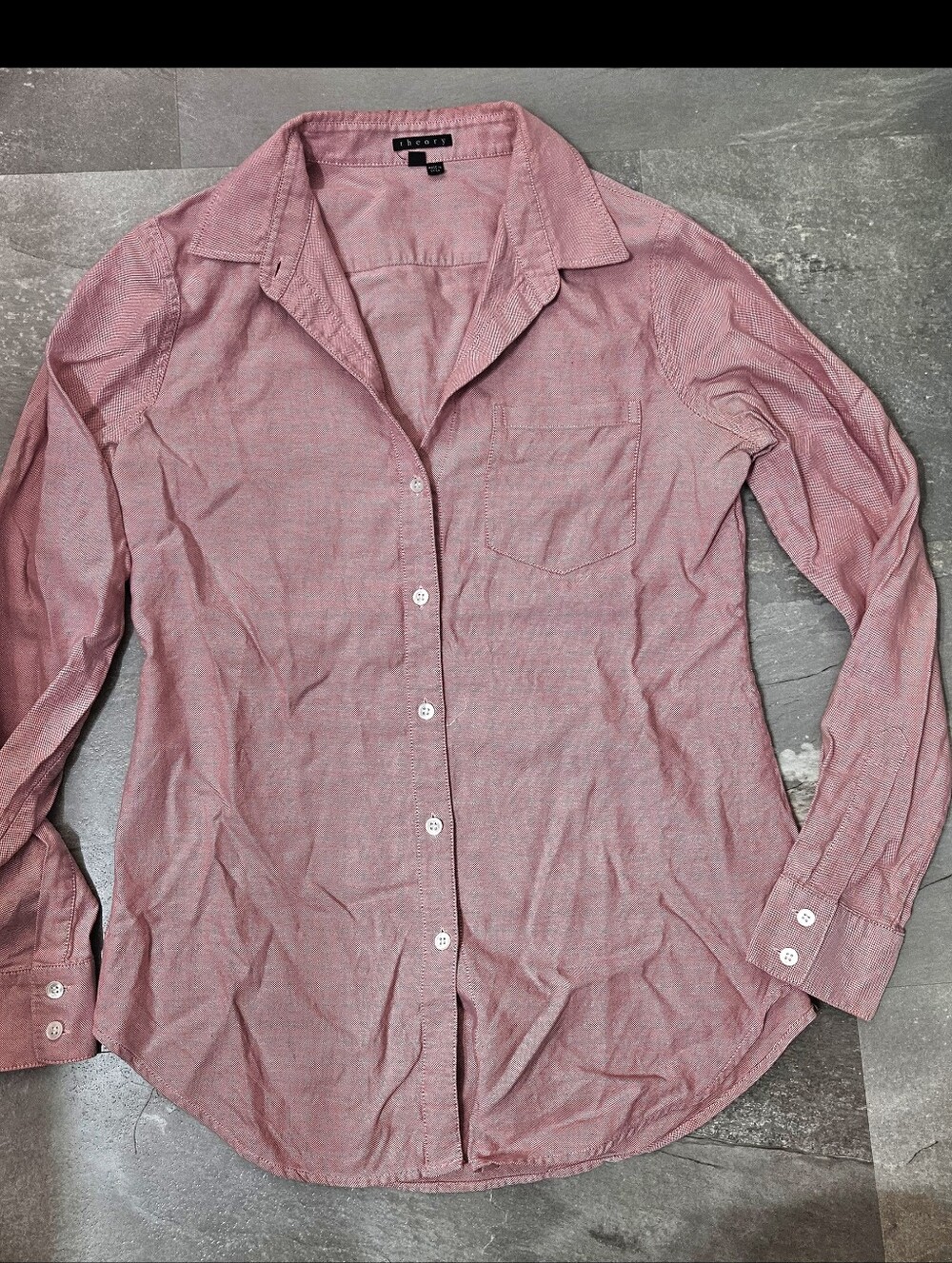Theory Button-Down Long Sleeve Shirt. Collar. Red & White. 100% Cotton. Size M.